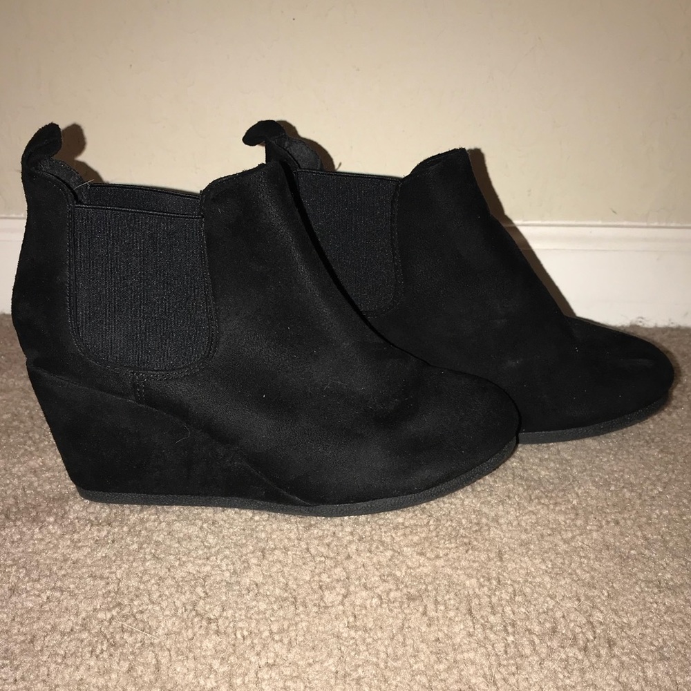 Black suede wedge booties